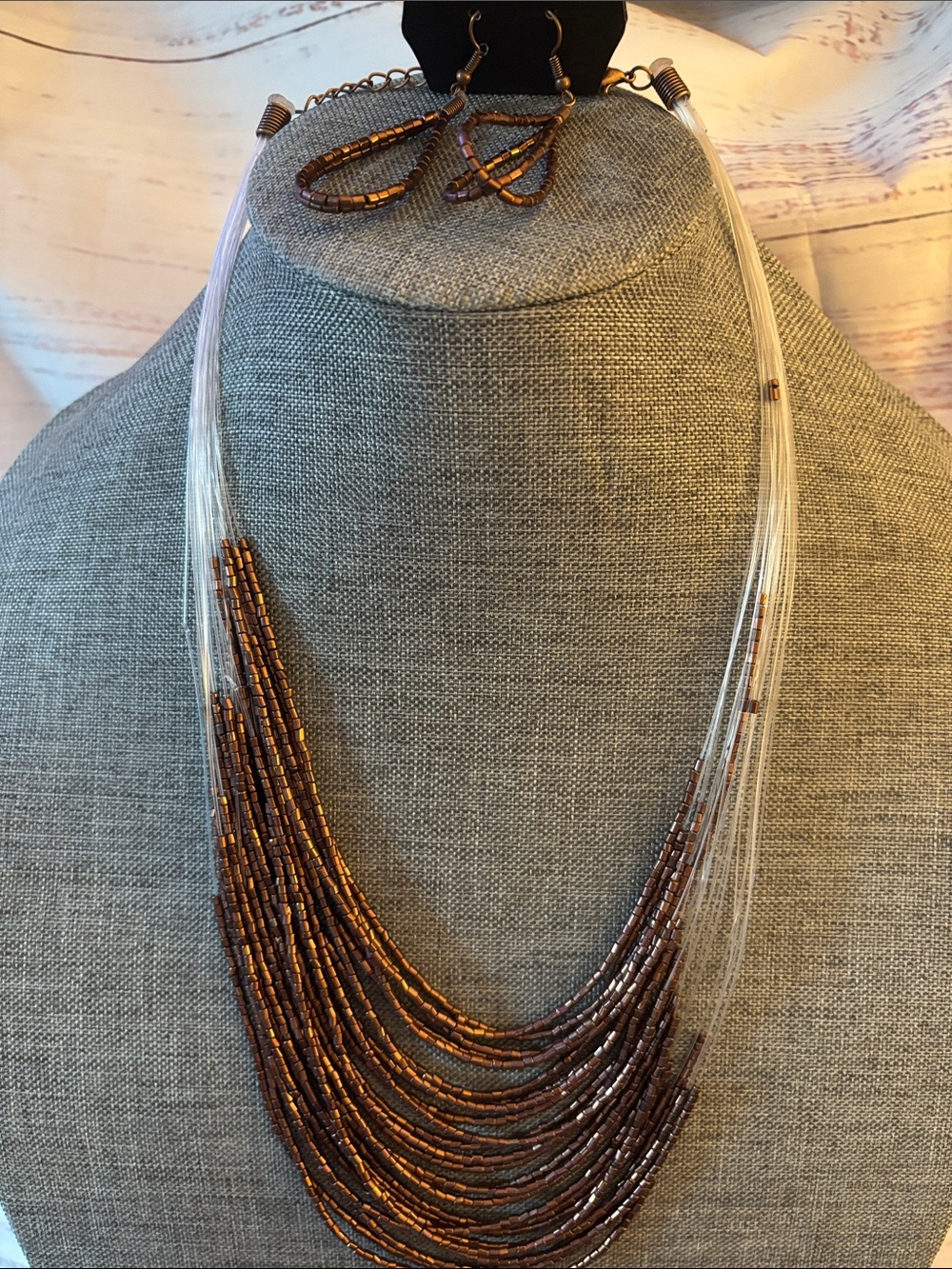 paparazzi Copper and Clear Multi-Strand Beaded Necklace with Matching Earrings